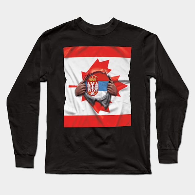 Serbia Flag Canadian Flag Ripped - Gift for Serbian From Serbia Long Sleeve T-Shirt by Country Flags